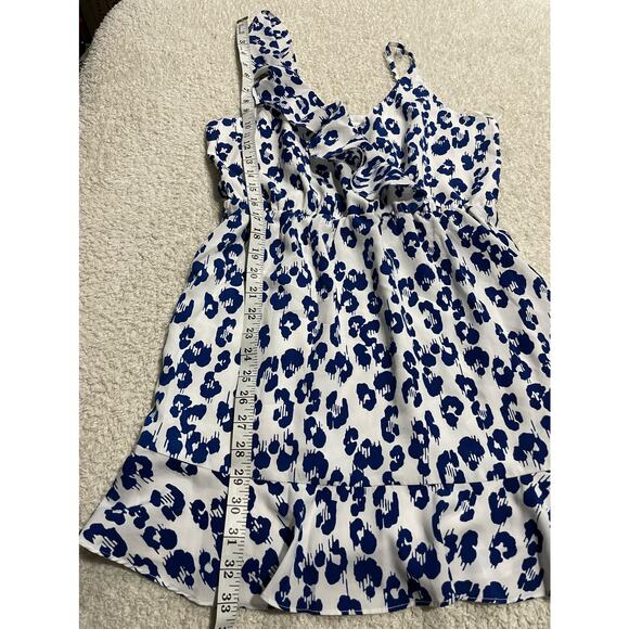 Sugar + Lips Womens Size M One Shoulder Ruffled V Neckline Mini Dress Blue White - Picture 5 of 9